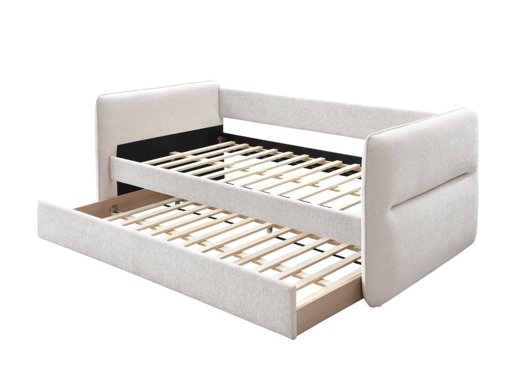 Luxurious 1pc Modern Daybed Pull Out Trundle Button Tufted Nailhead Trim Bedroom Living Room Furniture Oatmeal Finish - Grand Goldman Shop