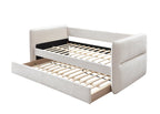 Luxurious 1pc Modern Daybed Pull Out Trundle Button Tufted Nailhead Trim Bedroom Living Room Furniture Oatmeal Finish - Grand Goldman Shop