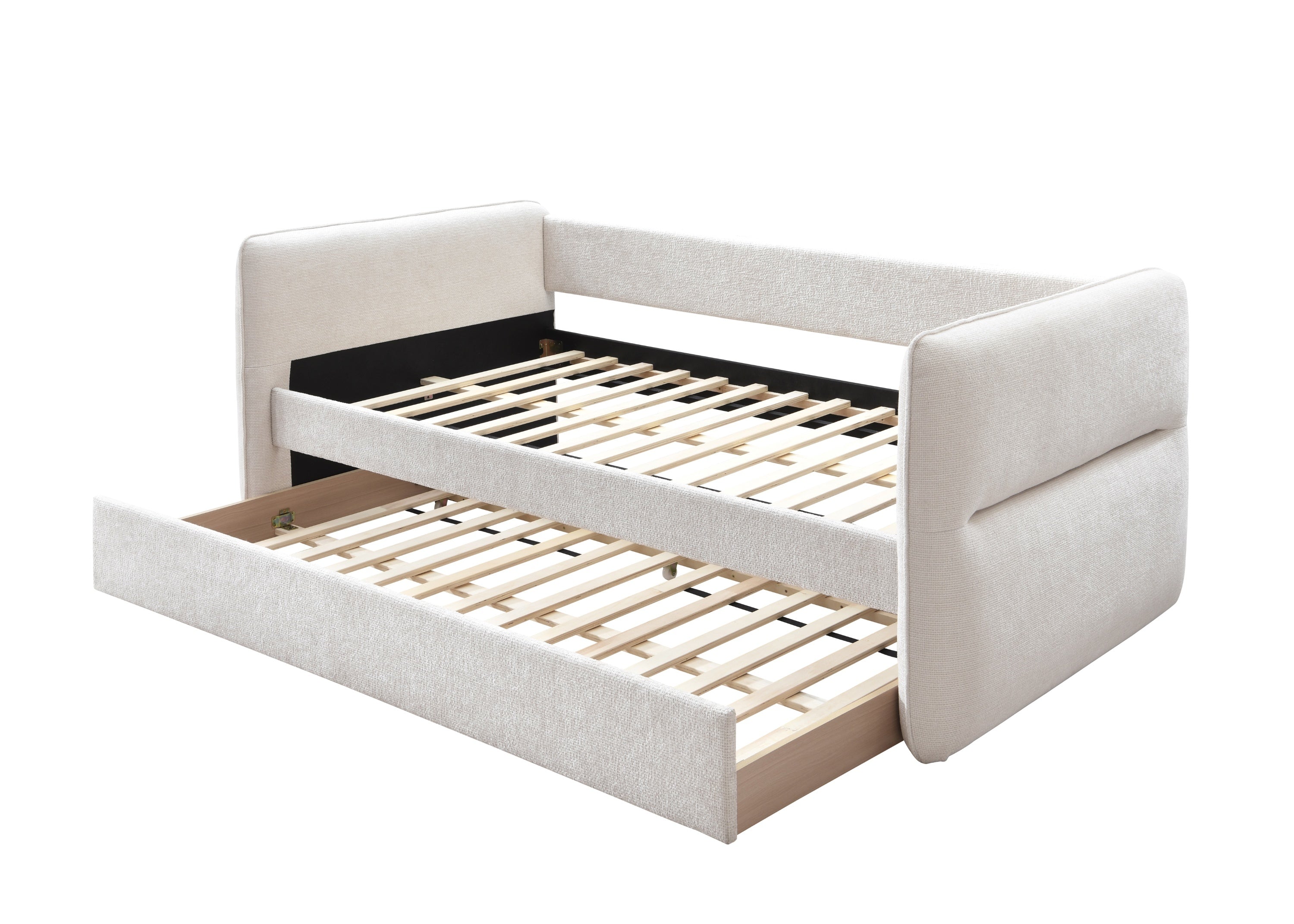 Luxurious 1pc Modern Daybed Pull Out Trundle Button Tufted Nailhead Trim Bedroom Living Room Furniture Oatmeal Finish - Grand Goldman Shop