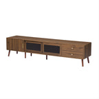 76' Modern Minimal Glass-Doors TV Stand for TVs up to 85 Inches, Wood-Grain Entertainment Center with Storage Cabinets, TV Media Console Table for Living Room, Bedroom - Grand Goldman Shop