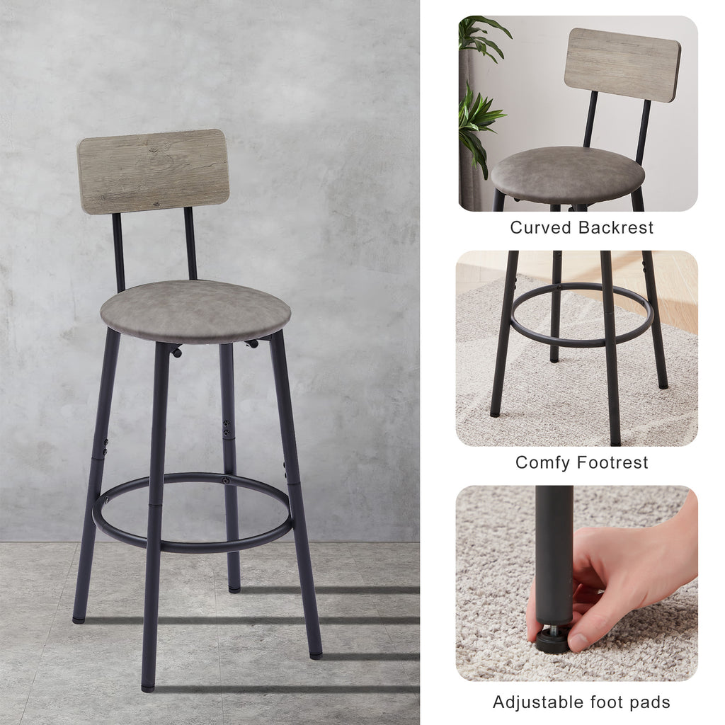 Bar Table Set with 2 Bar stools PU Soft seat with backrest, Grey, 43.31'' L x 15.75'' W x 35.43'' H. - Grand Goldman Shop