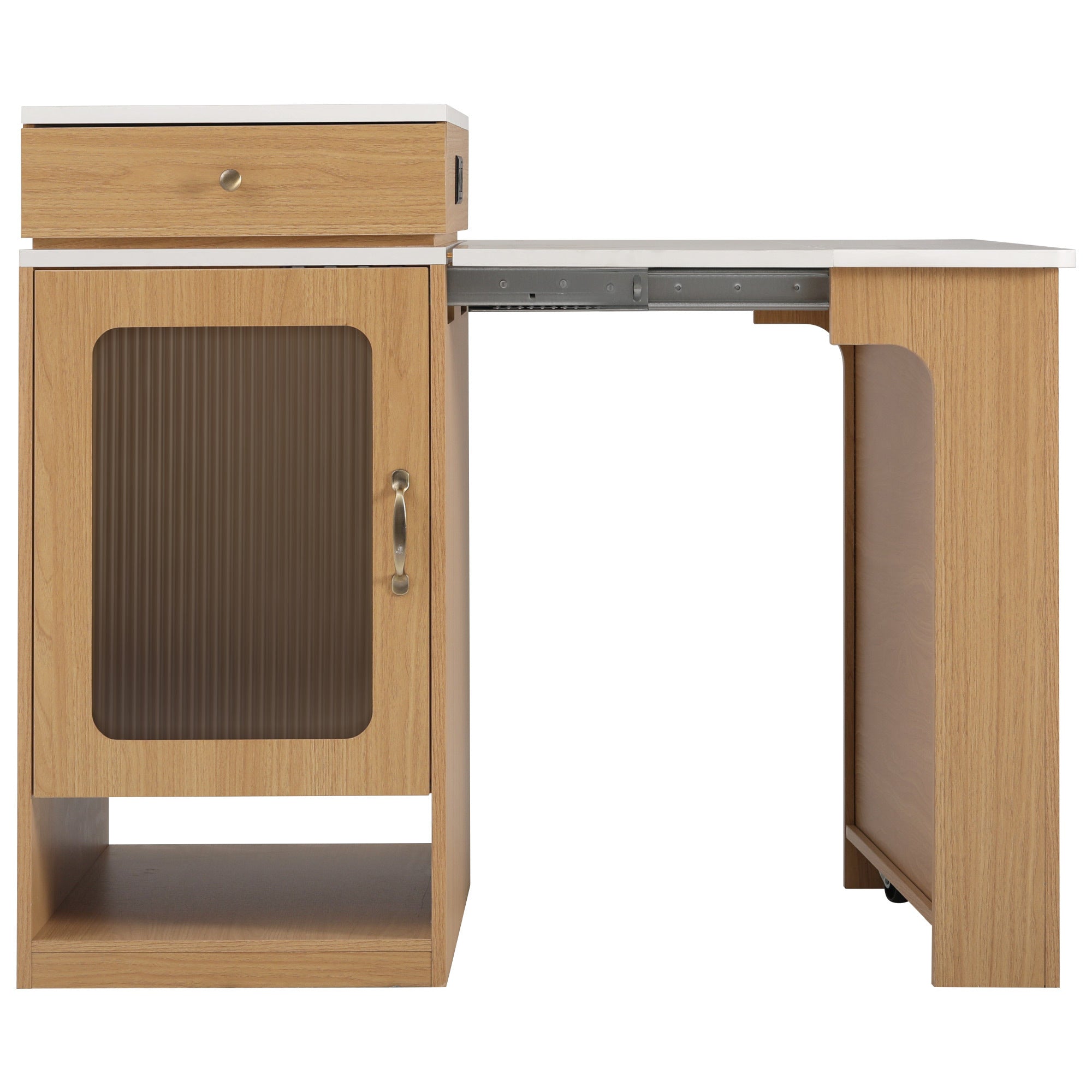 K&K 59.5'Kitchen Island with Extendable Dining Table, Kitchen Storage Table with Double-sided Storage, Kitchen Island with 2 Drawers, Power Outlet, Side Open Shelves, for Kitchen, Dining Room, Natural - Grand Goldman Shop