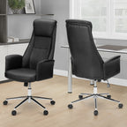 Contemporary Office Chair with Adjustable Height, Ergonomic Design, Black Leather-Look Upholstery, Chrome Metal Base, Modern 