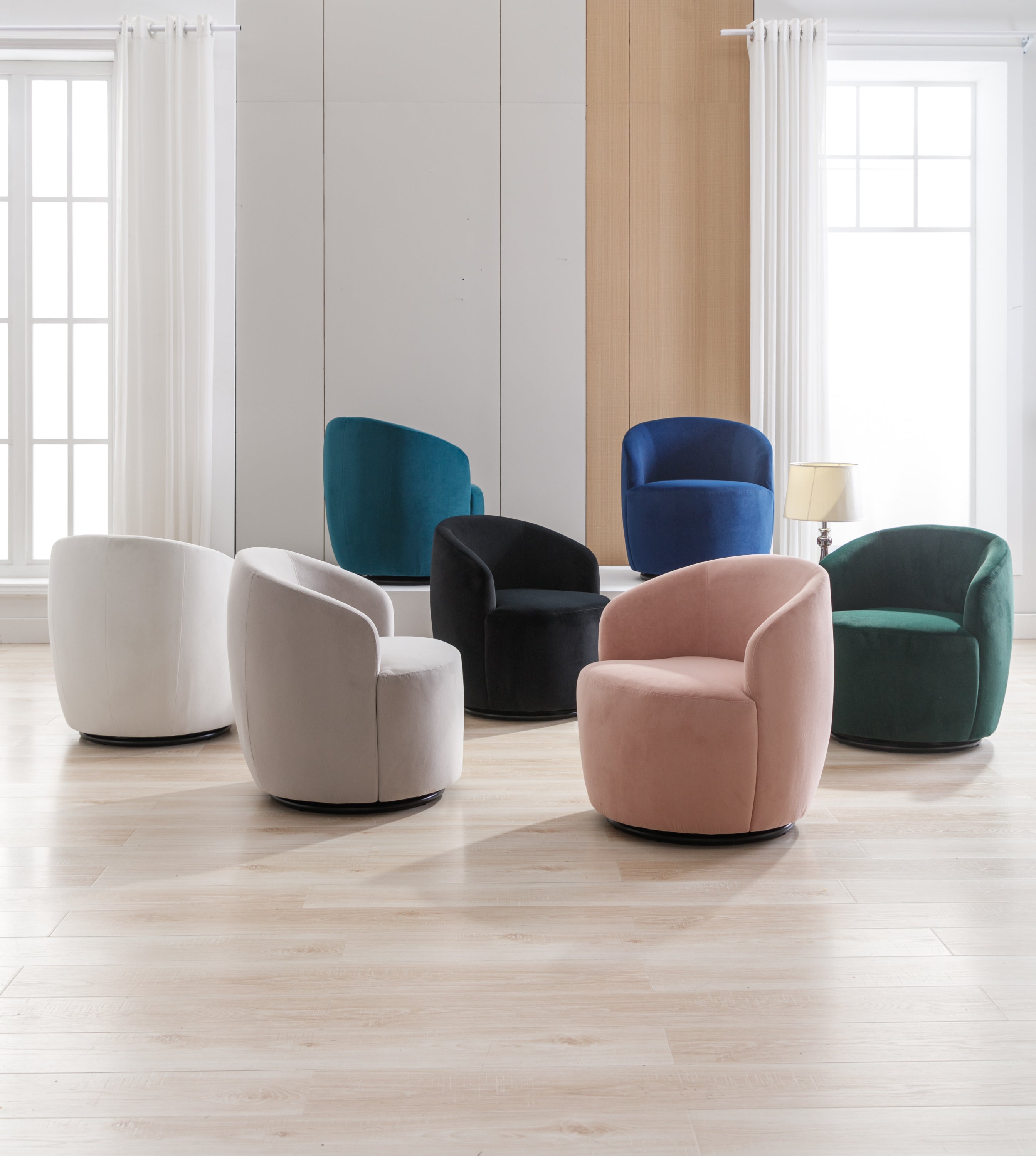 Velvet Fabric Swivel Accent Armchair Barrel Chair With Black Powder Coating Metal Ring,Teal - Grand Goldman Shop