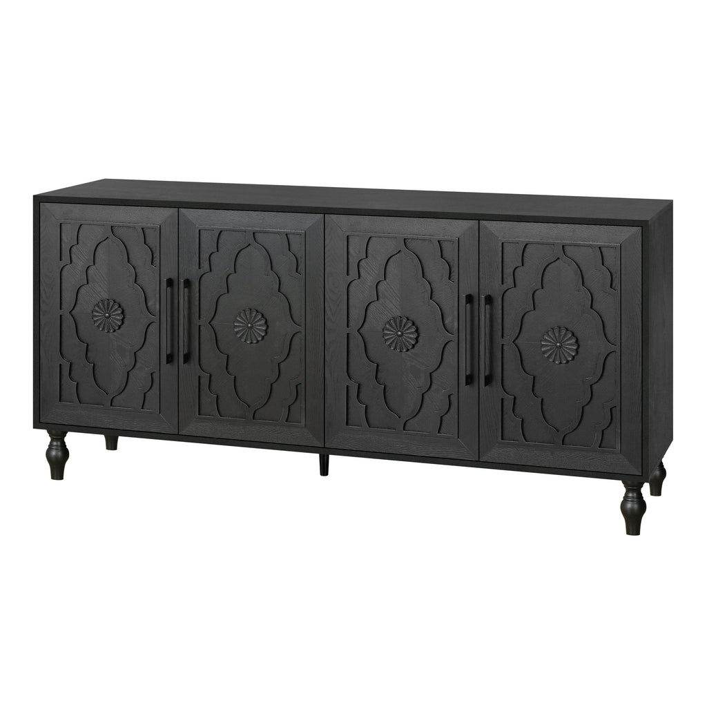 Carved Flower Door Large Storage Cabinet With Metal Handle Suitable For Living Room, Kitchen, Entryway(BLACK) - Grand Goldman Shop