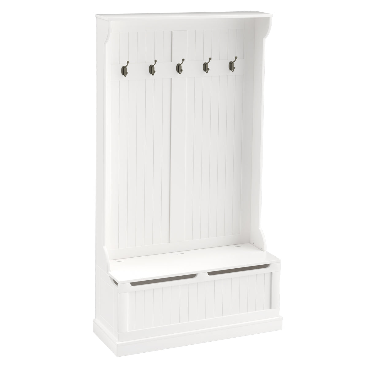 HOMCOM 38' 3-In-1 Entryway Hall Tree with Storage Bench, Coat Rack with Four Hooks and Shoe Storage, White - Grand Goldman Shop