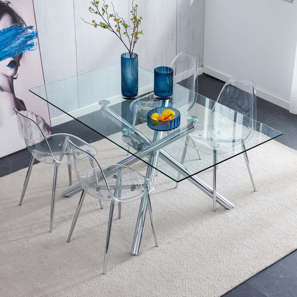 Modern simple transparent dining chair plastic chair armless crystal chair Nordic creative makeup stool negotiation chair Set of 4 and plating metal legW115164140,TW-1200 - Grand Goldman Shop