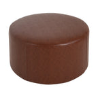 Upholstered Round Ottoman,PU Leather,Brown - Grand Goldman Shop