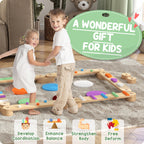 Qaba Kids Balance Beam, Wooden Balance Board with Stepping Stones, Gymnastics Obstacle Course for Toddlers 3-8 Years for Moto