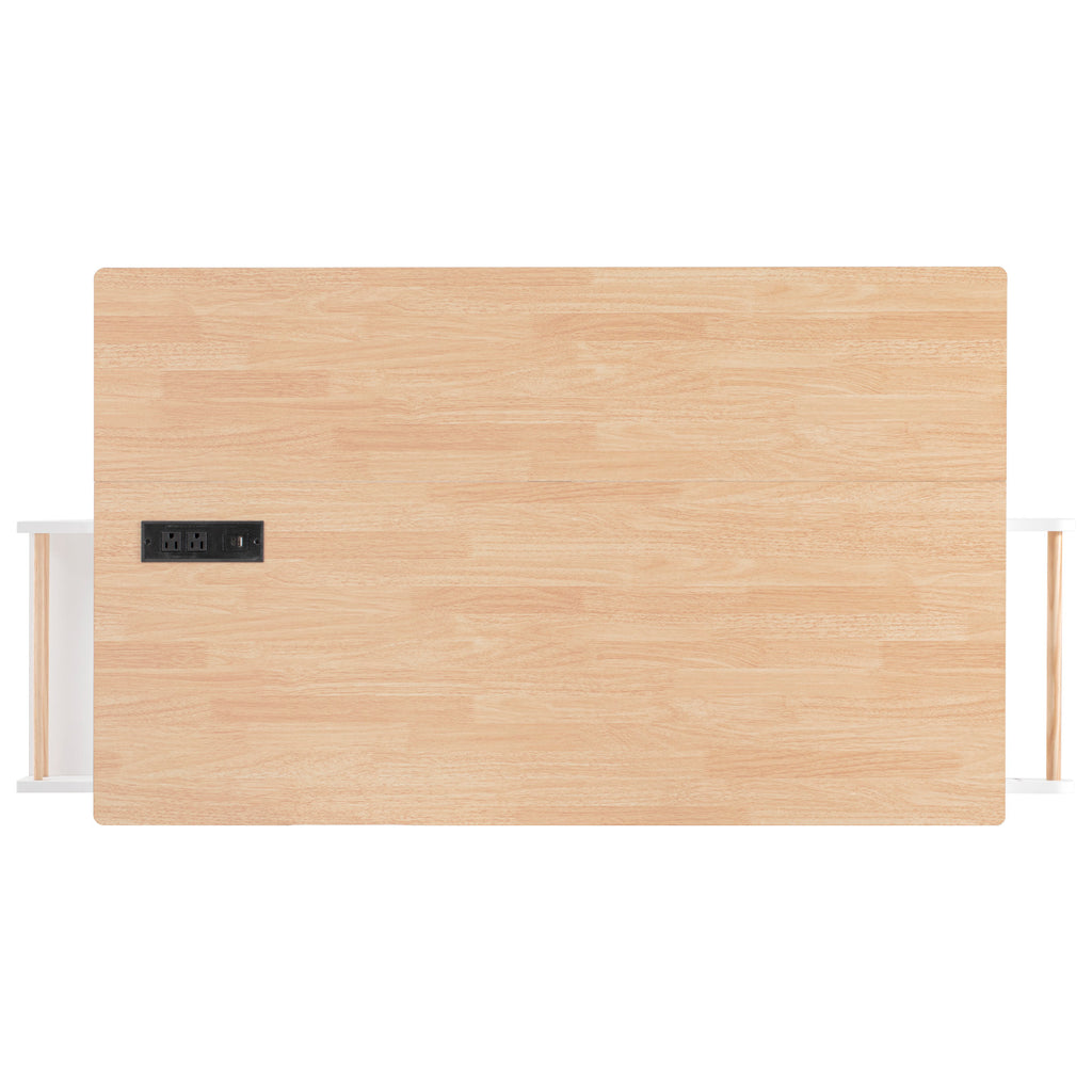 K&K Fluted Kitchen Island with Storage, 55.5' Kitchen Island with Drop Leaf, Power Outlet, 4 Doors and 3 Drawers, Rolling Island Table with Wood-grain Top, Curved Edge for Kitchen,Dining Room White - Grand Goldman Shop