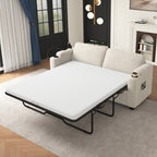 Beige Corduroy Sleeper Sofa Loveseat with Full Size Mattress, USB Ports, Cup Holders, Side Pockets, Phone Holder - Grand Goldman Shop