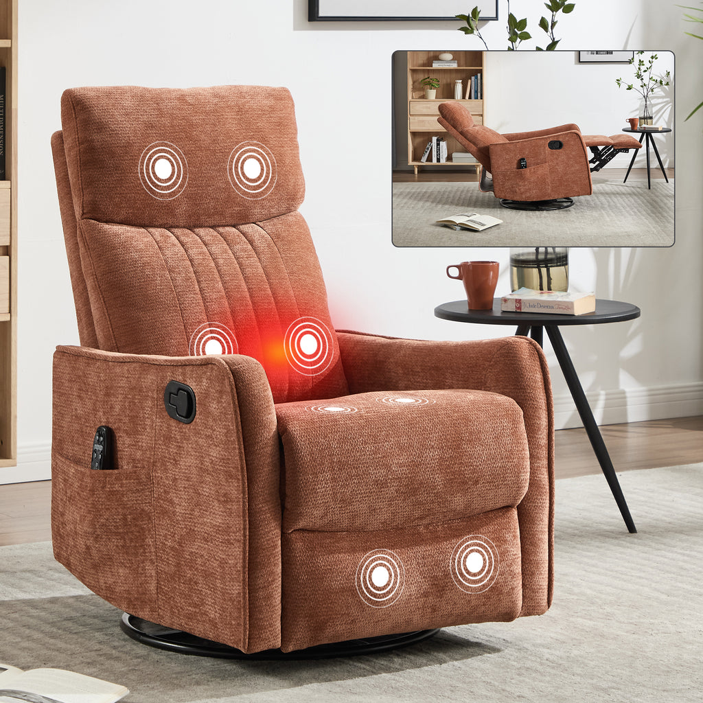 Orange Heat Massage Manual Recliner Chair with Rocker and Swivel in Fabric for Living Room - Grand Goldman Shop