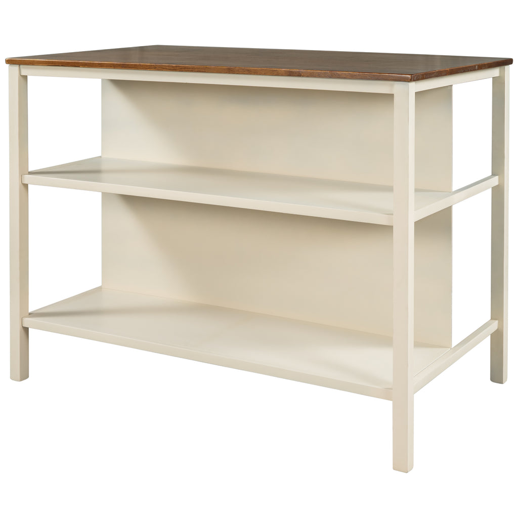 TOPMAX Rustic 3-piece Stationary Kitchen Island Set with Butcher Block and Seating, Walnut and Cream White - Grand Goldman Shop
