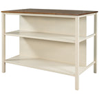 TOPMAX Rustic 3-piece Stationary Kitchen Island Set with Butcher Block and Seating, Walnut and Cream White - Grand Goldman Shop