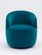 Velvet Fabric Swivel Accent Armchair Barrel Chair With Black Powder Coating Metal Ring,Teal - Grand Goldman Shop