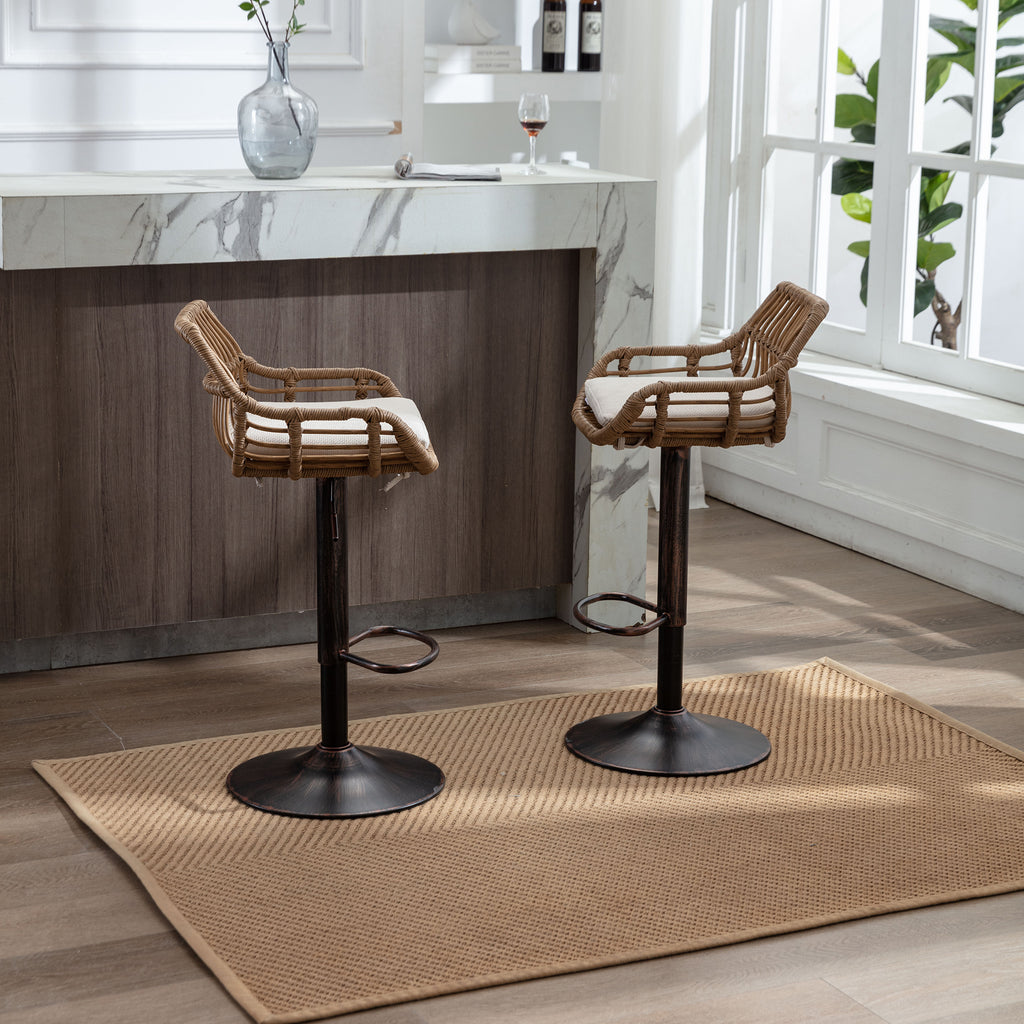 COOLMORE Modern Swivel Bar Stools Set of 2 with Adjustable Counter Height and Footrest in Beige Linen - Grand Goldman Shop