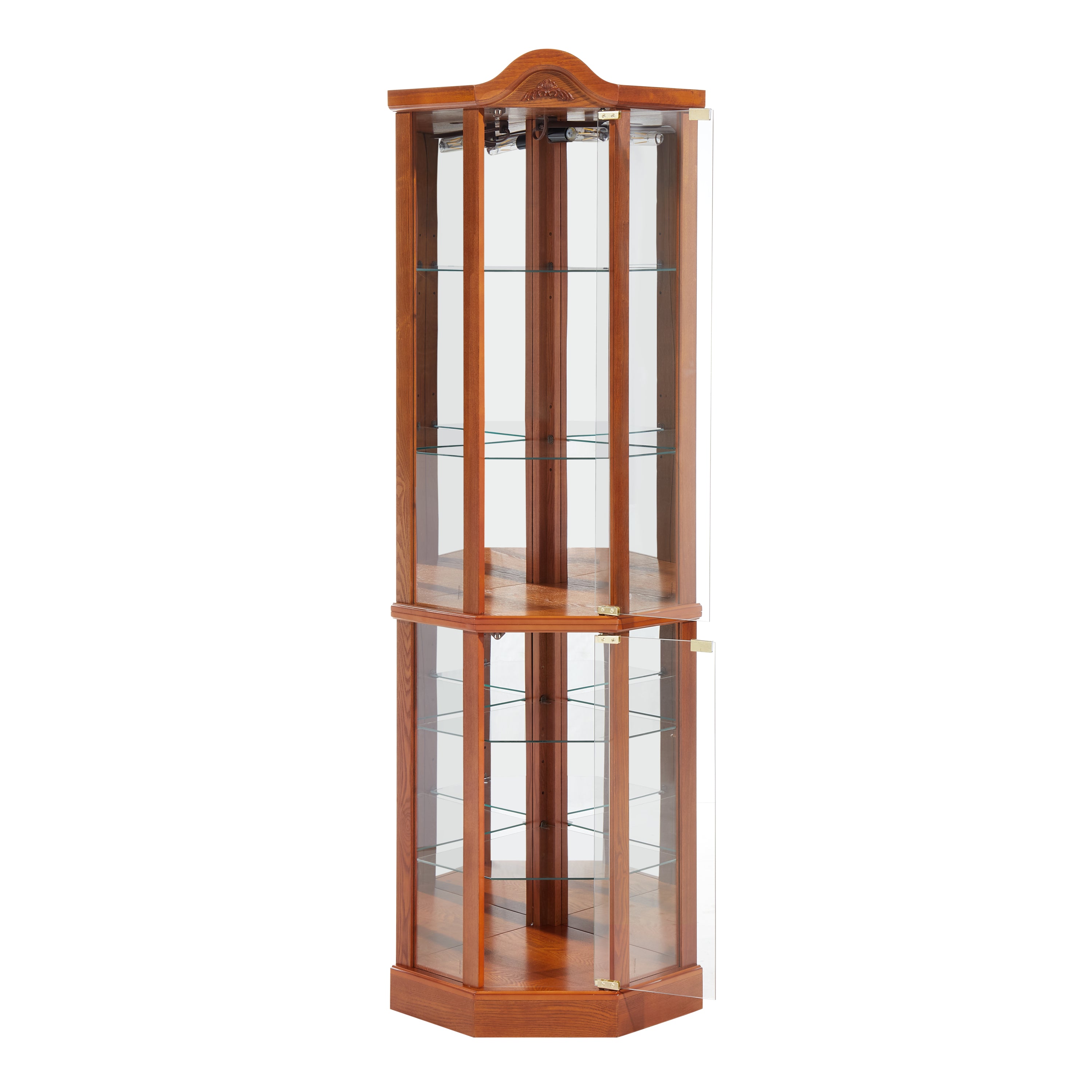 Glass Cabinet Lighted Corner Cabinet Corner Display Curio Cabinet, Glass Display With Light(Included)Bar Cabinet,Wine Cabinet with Adjustable Glass Shelves Carved Decoration OAK Light(Included) - Grand Goldman Shop