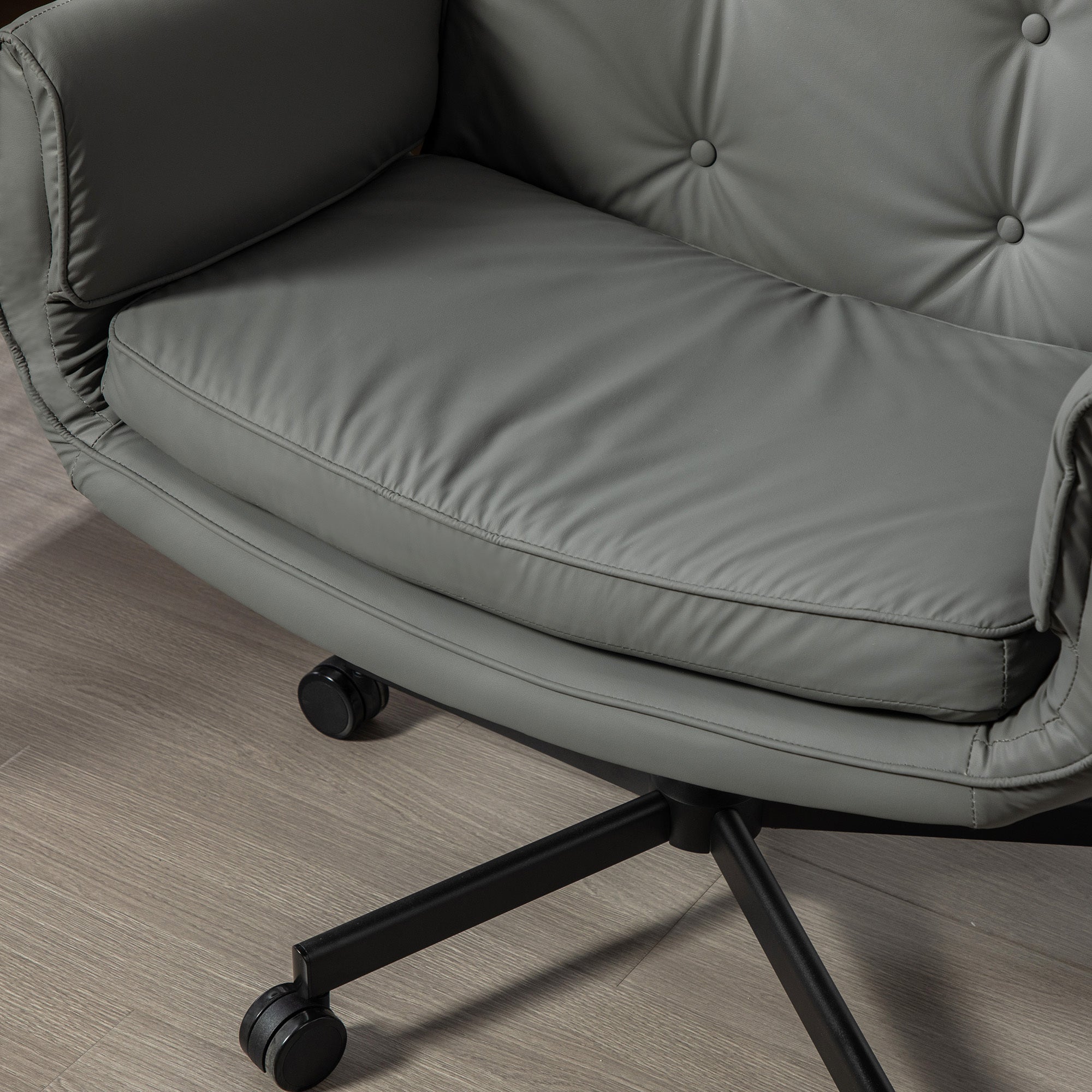 Criss Cross Chair with Adjustable Armrests & Wheels & Headrest, PU Lounge Vanity Desk Chair with Wide Seat for Cross-Legged S