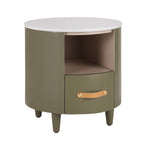 Contemporary & Modern Round Nightstand with Storage Drawer, Sofa End Table with Open Storage Shelf, Bedside Table with Curved Design for Living Room & Bedroom, Easy Assembly, Green - Grand Goldman Shop