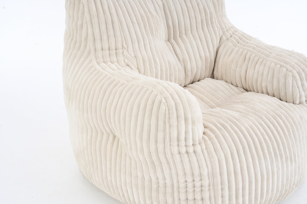 010-Soft Fluffy Corduroy Fabric Bean Bag Chair Filled With Memory Sponge,Beige - Grand Goldman Shop