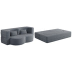 Modern Floor Sofa, with 2 Pillows, Convertible Teddy Fabric Foam Filled Bed, 15 inch Full Size Folding Mattress, Suitable for Living Room, Guest room, Game Room, Grey - Grand Goldman Shop