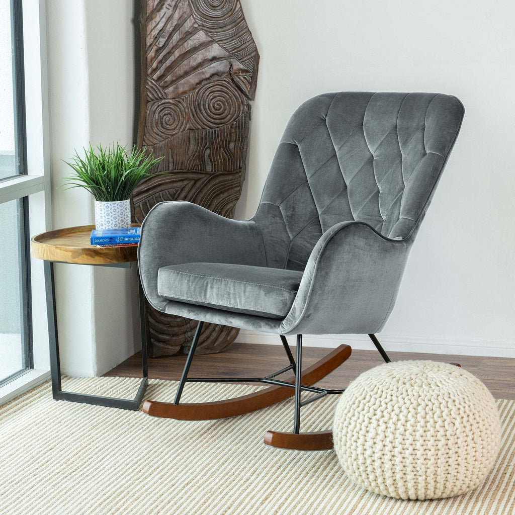 Hannah Mid Century Modern Rocking Chair In Dark Grey - Grand Goldman Shop