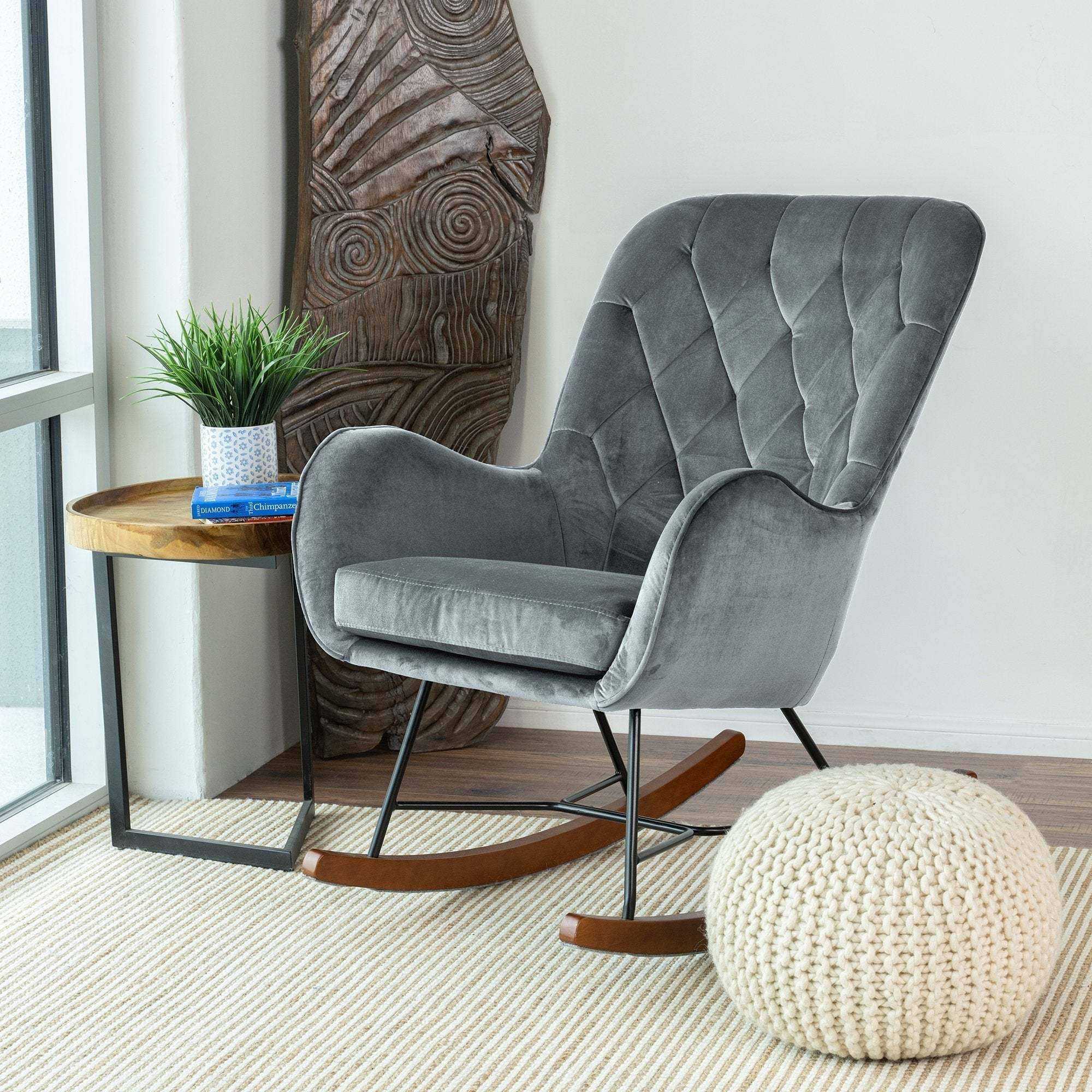 Hannah Mid Century Modern Rocking Chair In Dark Grey - Grand Goldman Shop
