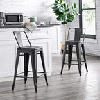 Modern Light Weight Industrial Contemporary Rustic Vintage Costal Metal Barstools with Bucket Back and 4 Leg Design, (Set of 
