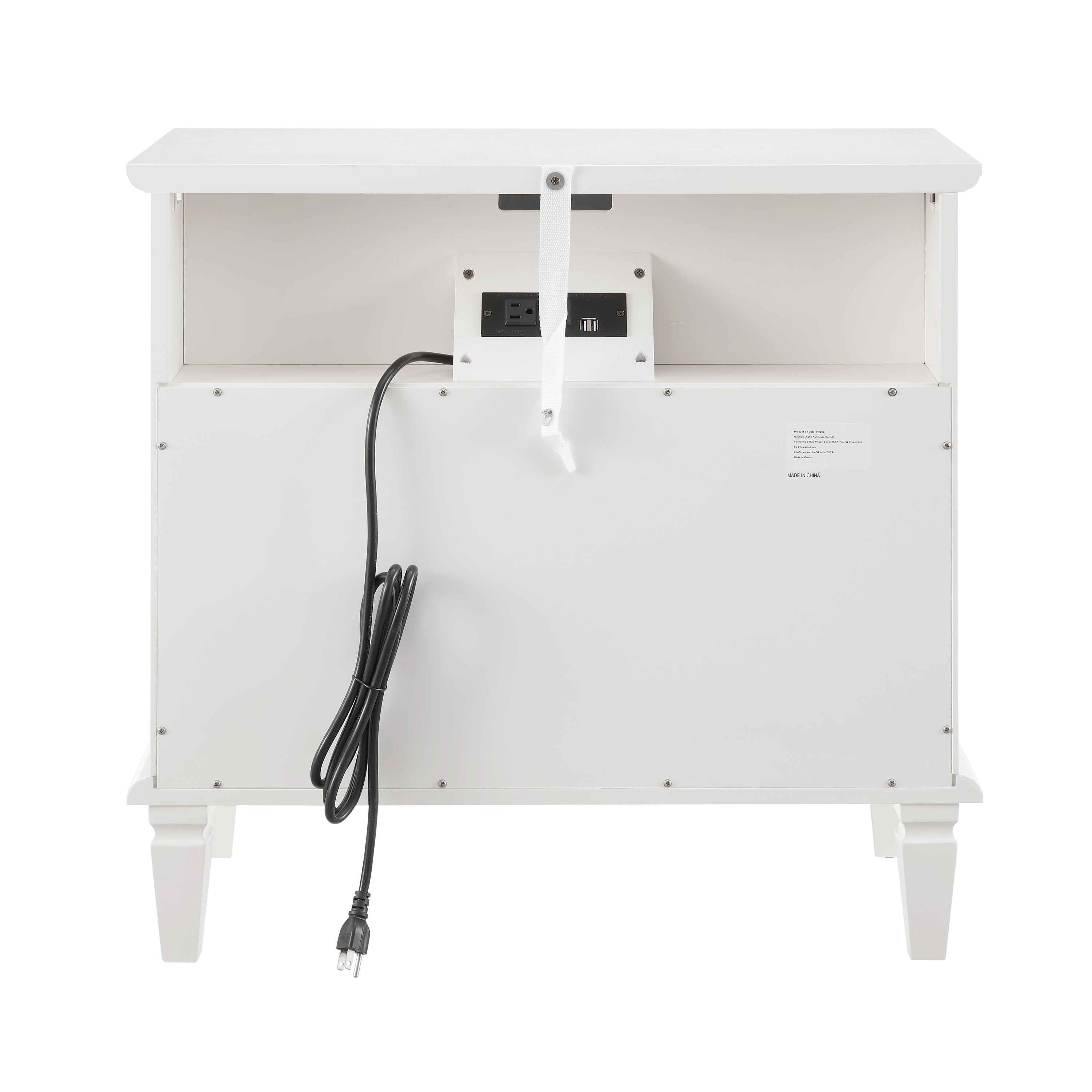 Open Space and 2 Drawers Dresser Nightstand with Charging Station, Farmhouse End Table with USB Ports and Outlets, Fluted Pilasters Design Side Table with Solid Wood Legs for Bedroom - Grand Goldman Shop