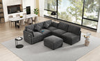 Stylish Modular U-Shaped Sectional Sofa with USB Ports, Black Chenille, 86.6' - Grand Goldman Shop