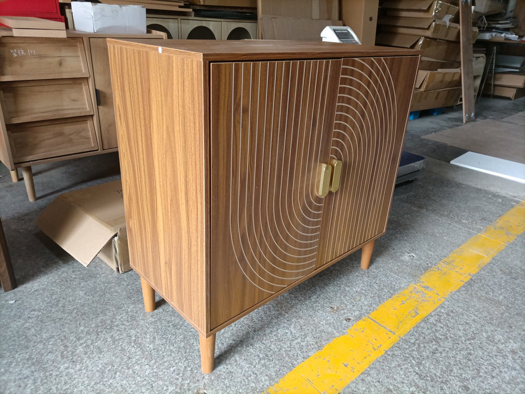 Walnut Wood Buffet Cabinet with Line Groove Design, Multifunctional Storage for Living Room, Entryway, Kitchen - Grand Goldman Shop