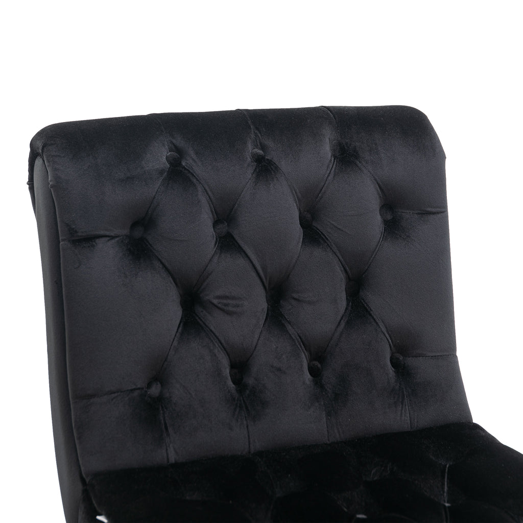 COOLMORE Modern Velvet Armless Accent Living Room Chair / Leisure Chair,Upholstered Fabric Button Comfortable Chair with Wooden Legs for Bedroom, Living Room, Office (Black Velvet) - Grand Goldman Shop