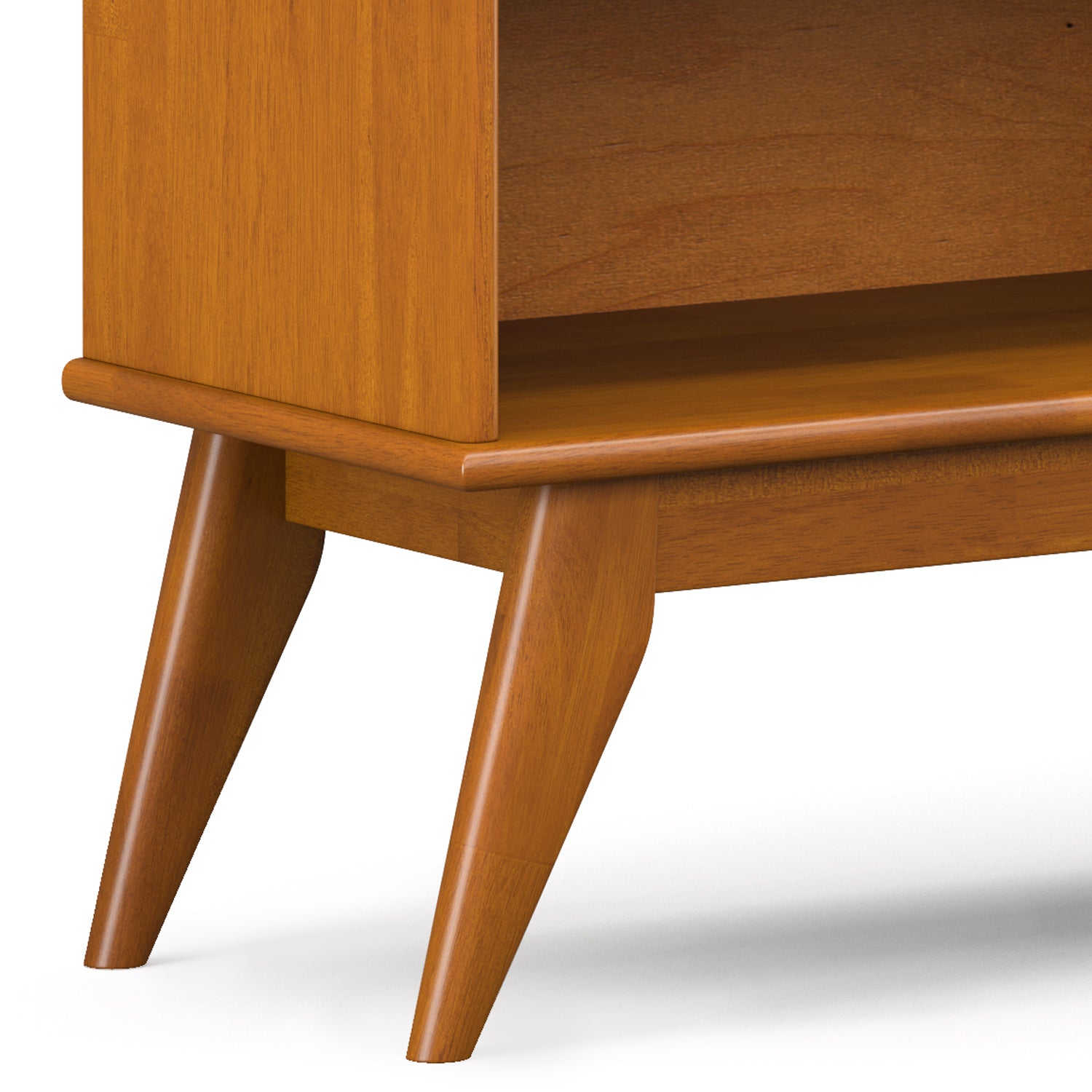 Draper Low Bookcase in Teak Brown: Mid-Century Modern Solid Wood Storage Unit with 4 Open Shelves, 14D x 64W x 30H | Premium 