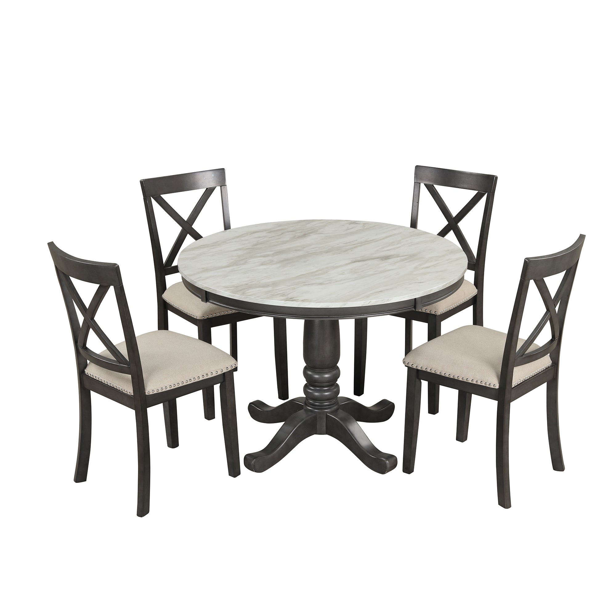 Orisfur. 5 Pieces Dining Table and Chairs Set for 4 Persons, Kitchen Room Solid Wood Table with 4 Chairs - Grand Goldman Shop