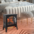 Antique Black 3D Flame Electric Infrared Quartz Fireplace Stove with Remote Control, Tempered Glass and Sheet Metal, 18 Inch - Grand Goldman Shop