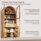 K&K 71' Tall Arched Kitchen Pantry Cabinet with Door Shelves, Farmhouse Kitchen Storage Cabinet with Open & Adjustable Shelves, Hidden Drawer & Glass Door, Cupboard for Kitchen, Dining Room, Natural - Grand Goldman Shop