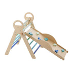 Pikler Triangle Set, 9-in-1 Toddler Climbing Toys Indoor, with 2 Wooden Cars, Cushion, Triangle, Arch, and Ramp, 150 lbs Load