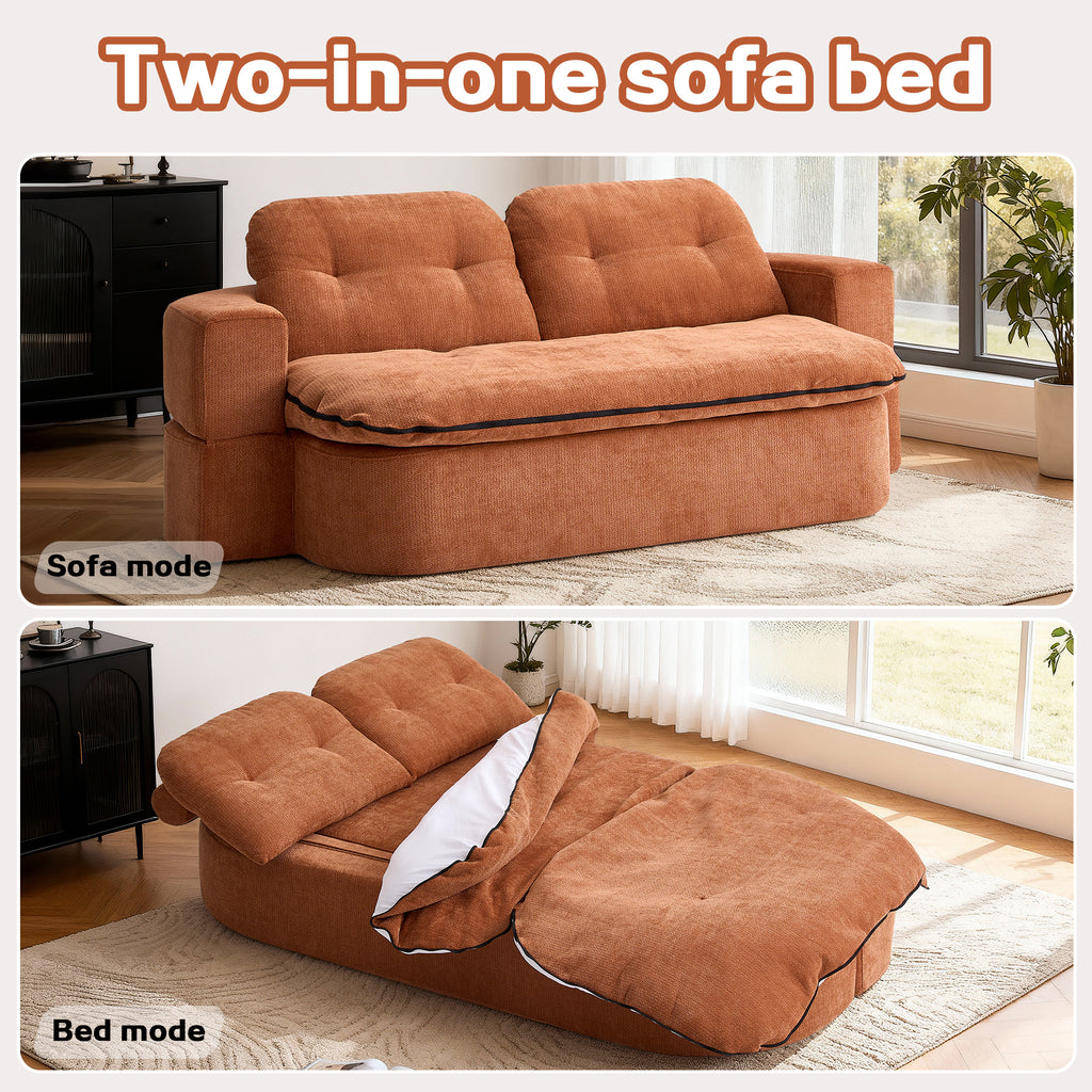 Modern Floor Sofa with 2 Pillows,Convertible Corduroy Fabric Foam-Filled Sleeper Sofa Bed, no assembly required,Convertible Sofa Cushion Unfolds into Quilt,Folding Mattress for Living Room,Playroom - Grand Goldman Shop