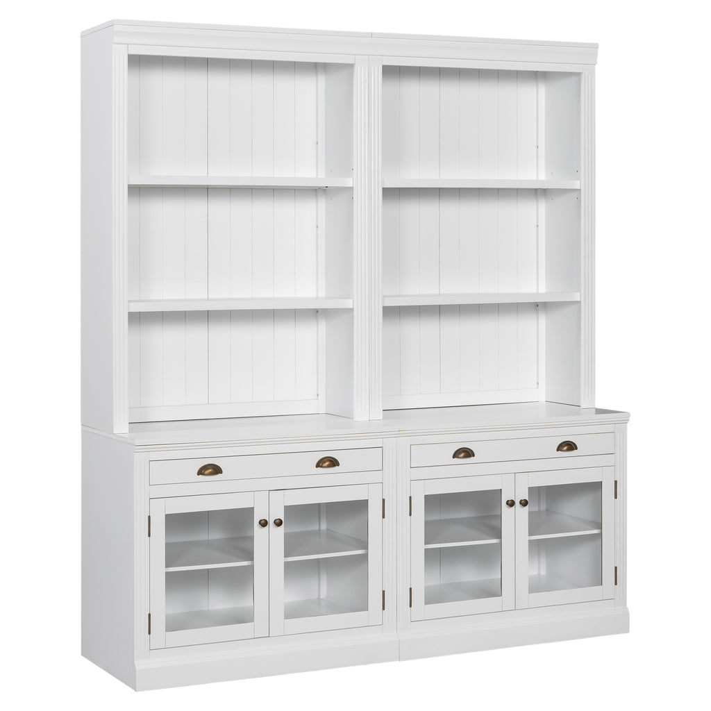 83.4'Tall Bookshelf Suite with LED Lighting, Modern Bookcases with Glass Doors and Drawers,2-Piece Set Storage Bookcase Suite
