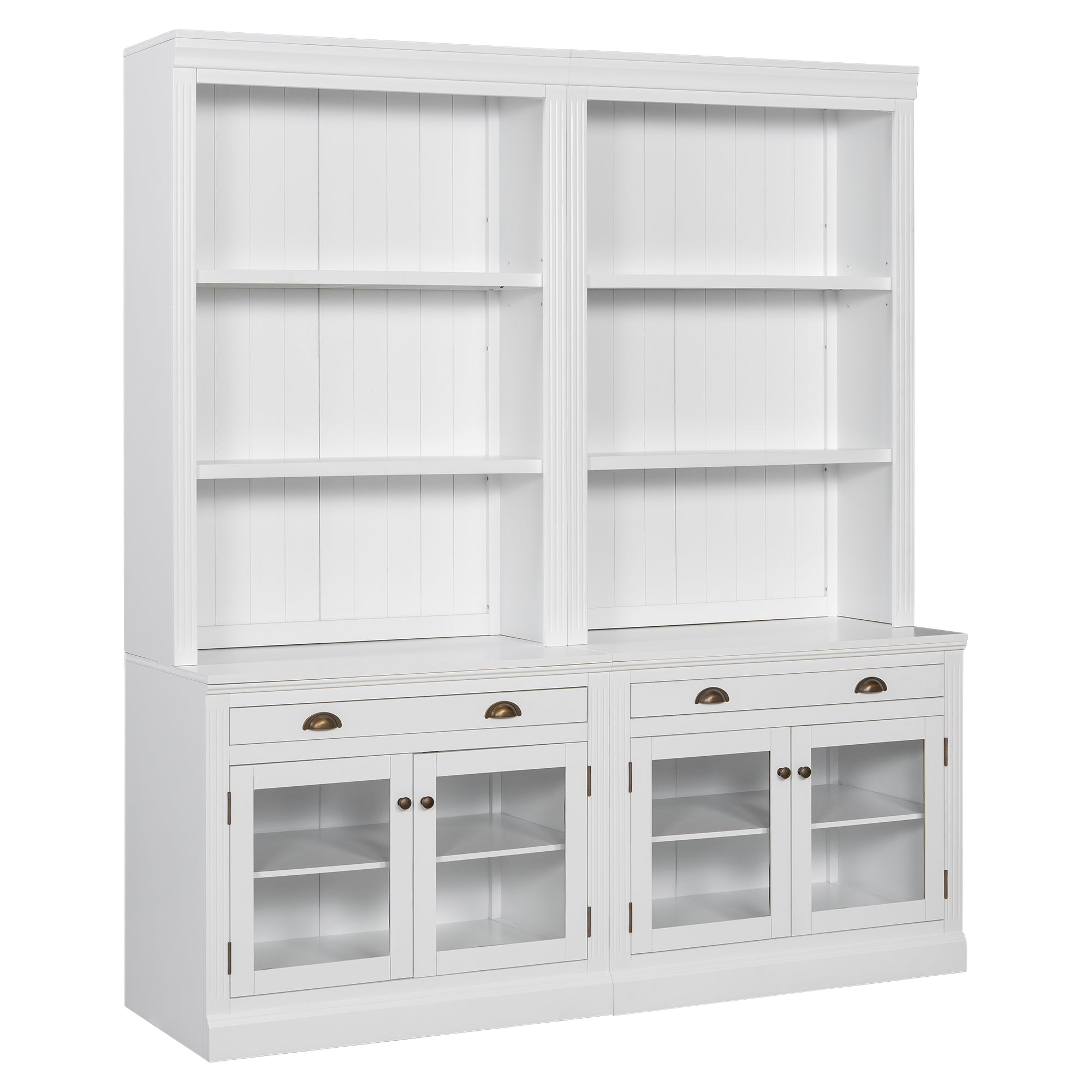 83.4'Tall Bookshelf Suite with LED Lighting, Modern Bookcases with Glass Doors and Drawers,2-Piece Set Storage Bookcase Suite