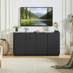 63' Vertical Stripe Buffet Cabinet Sideboard with stoarge, Curved wave Design, TV Stand, for Bedroom, Living Room, Hallway, Black,63''W x 15.75''D x 31.5''H. - Grand Goldman Shop