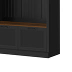 3-in-1 Hall Tree with Overhead Storage Cabinet, 3 Adjustable Side Shelves, 4 Heavy-Duty Hooks, 2 Spacious Drawers, Grooved Back Panel Design, Contrasting Seat Bench, Multifunctional Entryway Organizer - Grand Goldman Shop
