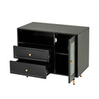 Modern Makeup Vanity Desk with Mirror and Lights, Retractable Design, Black Engineered Wood, 58.50 x 15.80 x 52.30 inches - Grand Goldman Shop