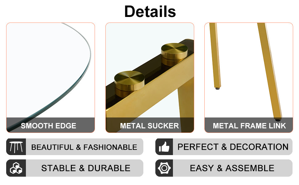 Modern minimalist style circular transparent tempered glass table, tempered glass tabletop, golden metal legs, suitable for kitchen, dining room, and living room, 42 '* 42' * 29.5 '1123r - Grand Goldman Shop