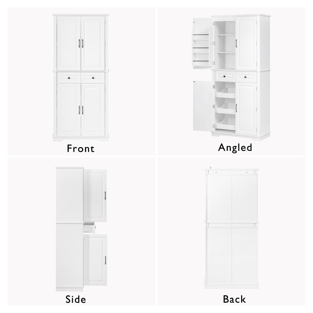K&K 71' Tall Kitchen Pantry Cabinet with 3 Pull Out Cabinet Organizers, Farmhouse Embossed Texture Storage Cabinet with 6 Door Shelves, 2 Drawers, Freestanding Cupboard for Kitchen, Dining Room White - Grand Goldman Shop