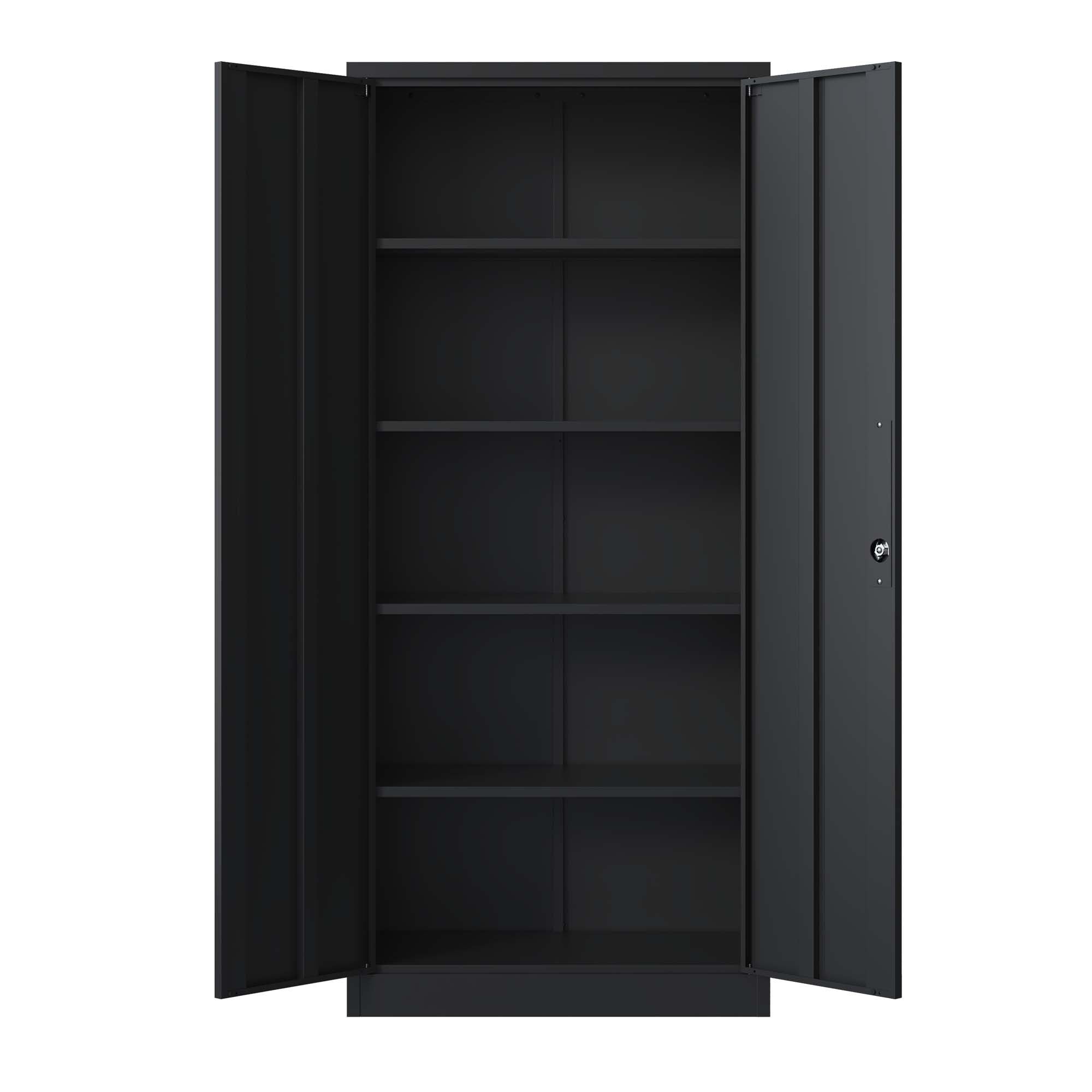 Heavy Metal 72'H Garage Storage Cabinet with Locking Doors, Black Steel, Adjustable Shelves - Grand Goldman