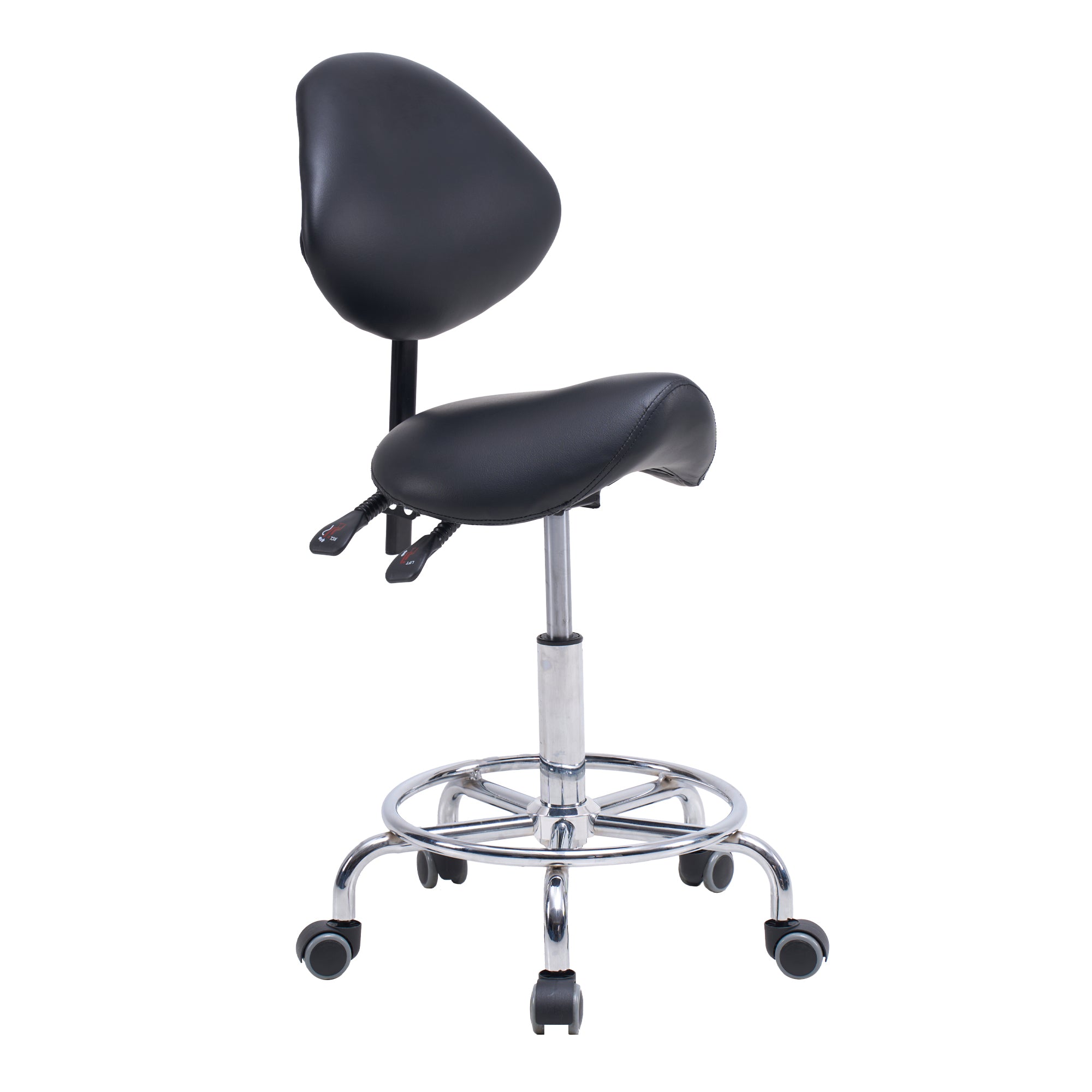 Saddle Stool Chair with Backrest Swivel Hydraulic Ergonomic Tilt Seat Chair with Wheels Footrest for Medical Hospital Clinic 