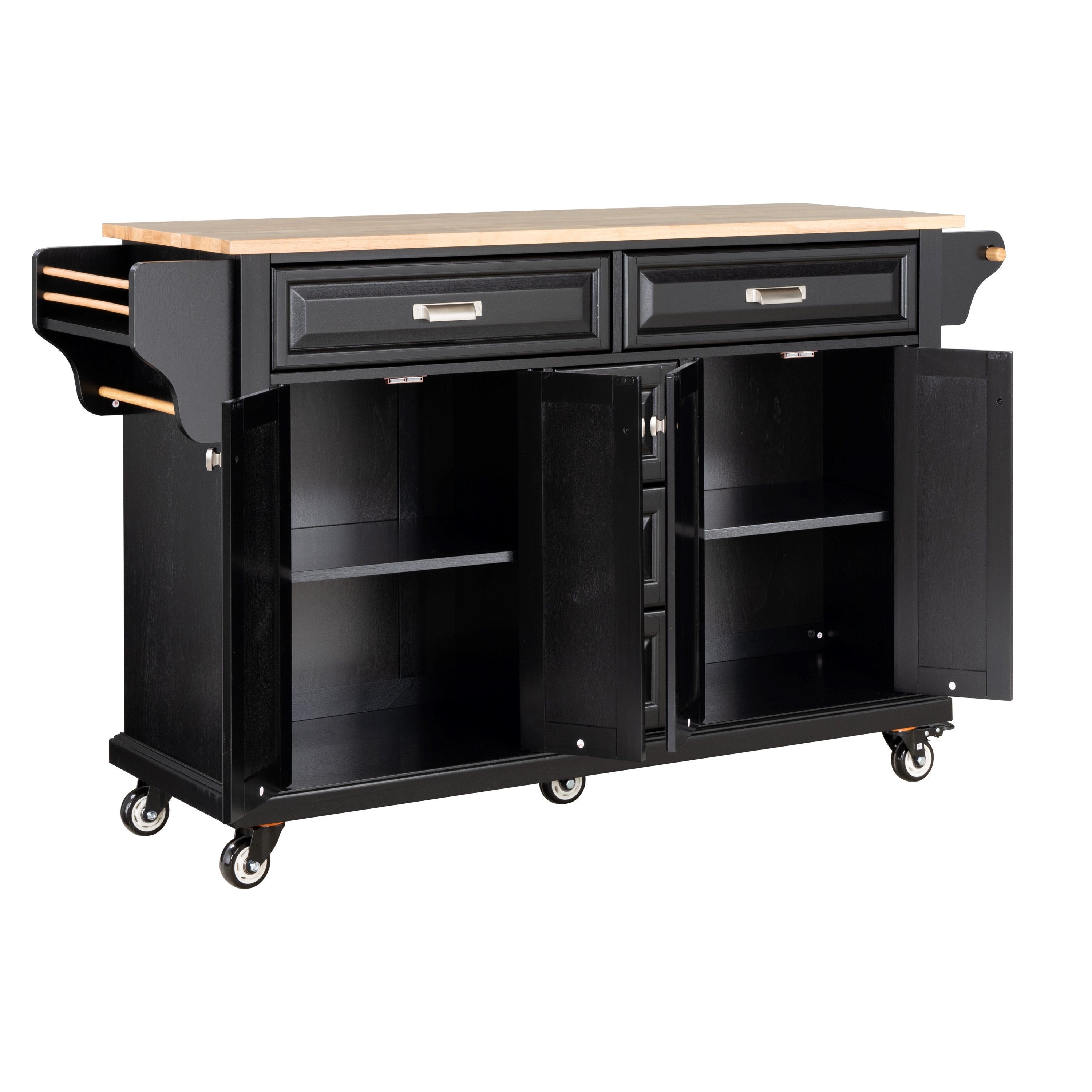 Kitchen Island with Rubber wood Countertop, Kitchen Cart on 5 Wheels with Storage Cabinet and 5 Drawers for Dinning Room, Black - Grand Goldman Shop