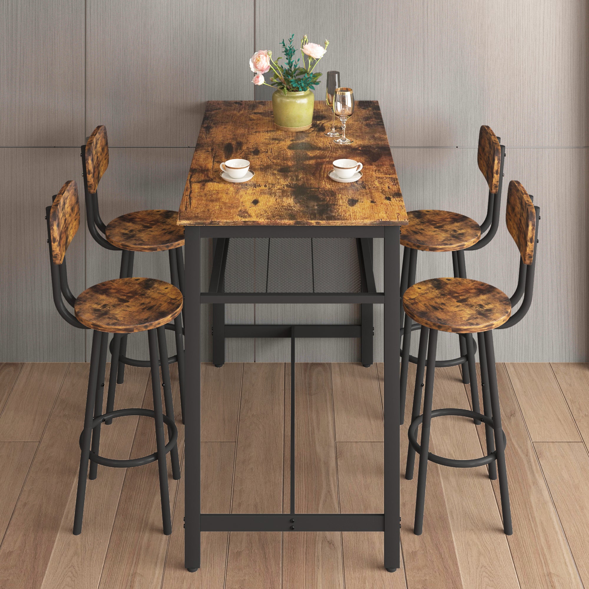 5-Piece Kitchen Counter Height Table Set, Bar Table with 4 Chairs - Grand Goldman Shop
