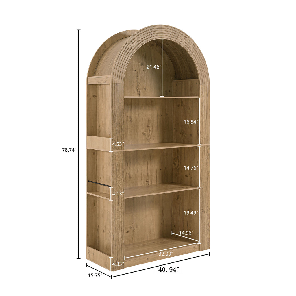 78.74' Tall Arched Bookcase,  Mid Century Modern 4-Tier Arched Storage Bookcase with Open Display Storage Shelf for Dining Room, Living Room,Bedroom (Natural) - Grand Goldman Shop